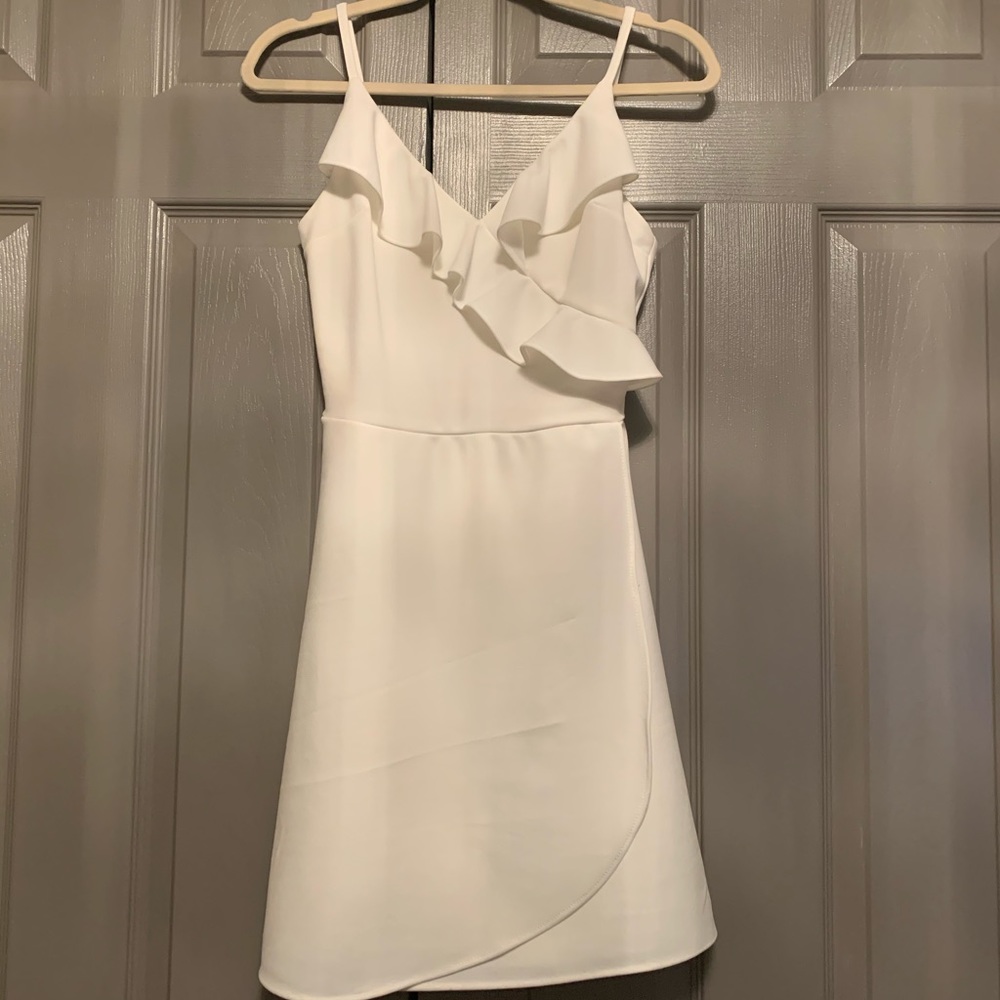 White aqua ruffle dress